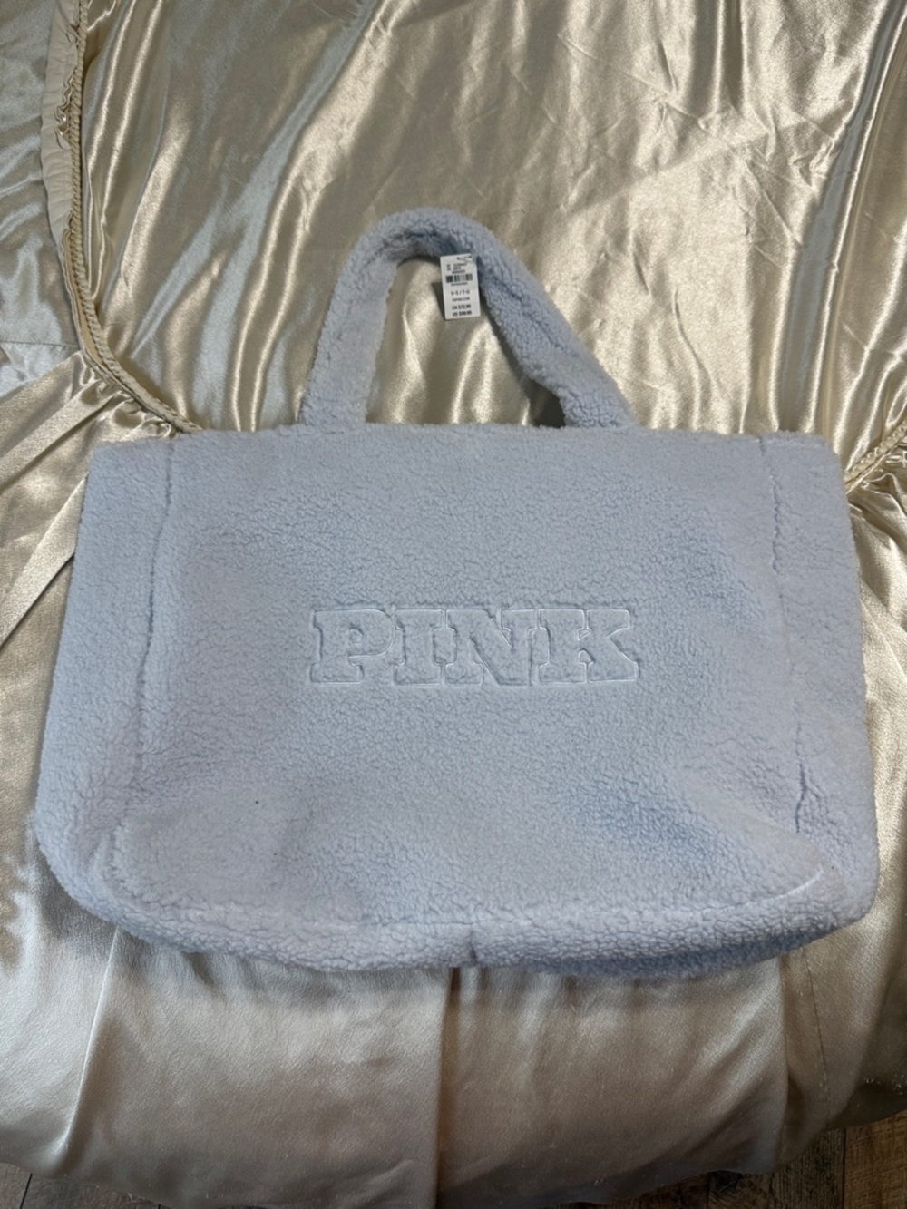 PINK Victoria's Secret Plush Sherpa Tote in Light Blue